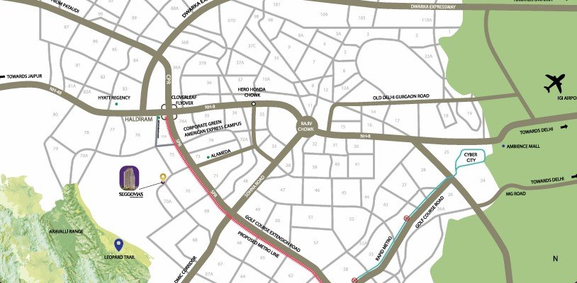 Location map of Seggovias Sector 70A near SPR Road Gurgaon