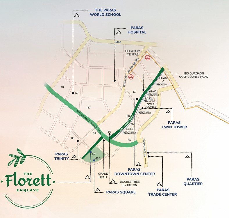 Location map of Florett Enclave Sector 59 Gurgaon
