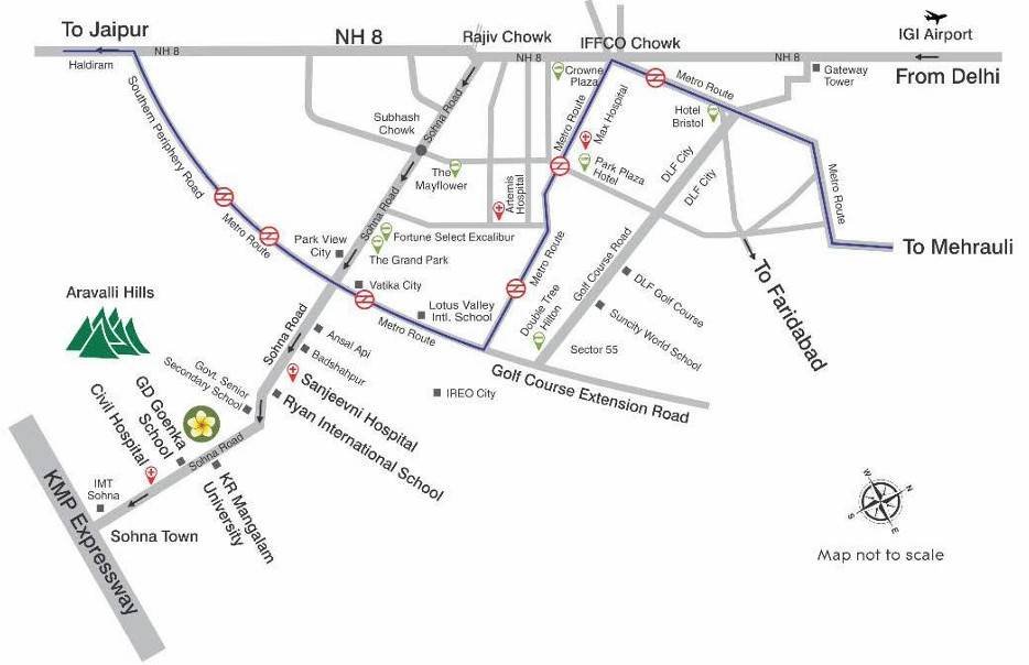 Location map of The Melia Sector 35 Sohna near Gurgaon